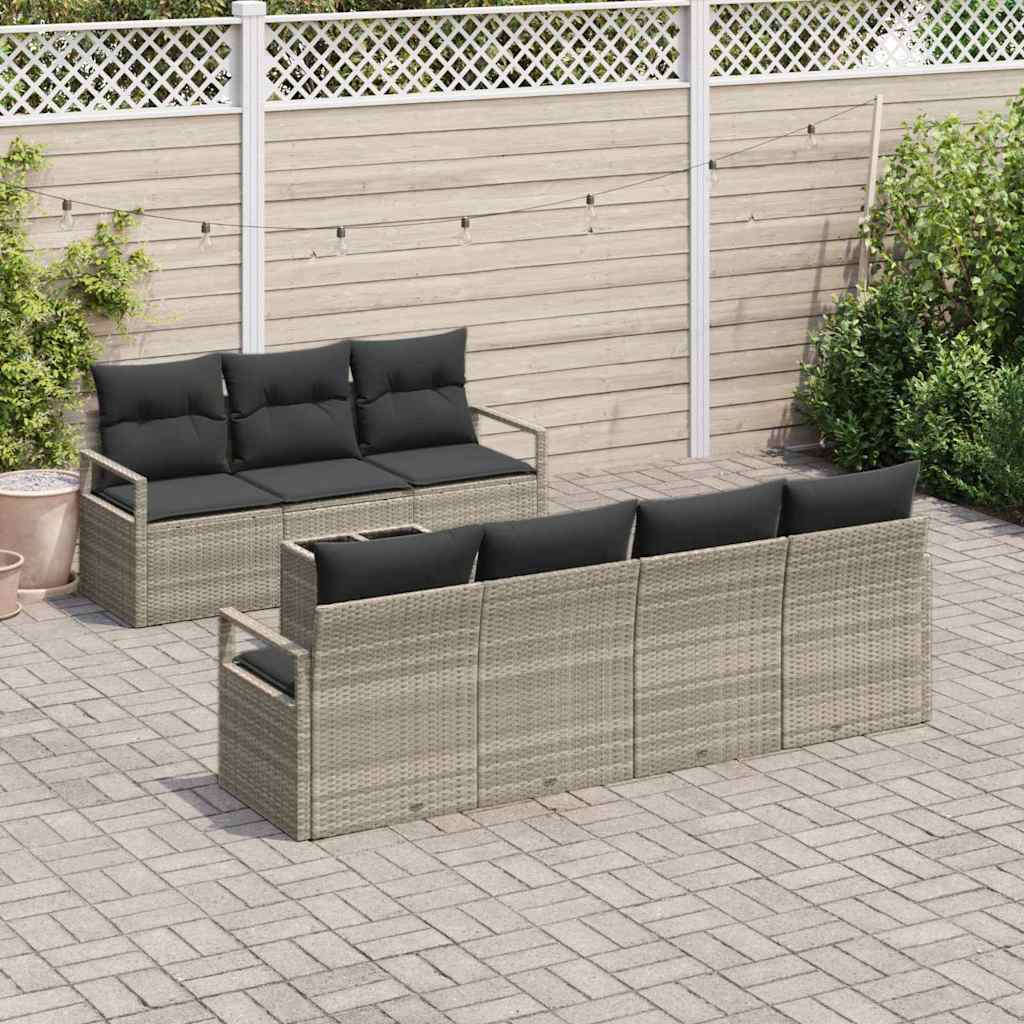 Set di divani con cuscino 8 pcs Grigio chiaro polyrattan | homemem39