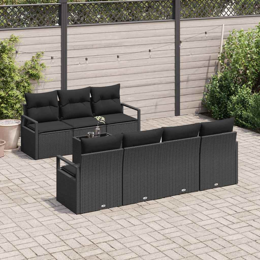 Set di divani 8 pz 7-Numero di posti Nero polyrattan | homemem39