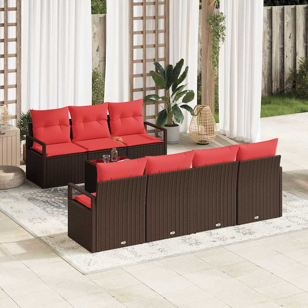 Set di divani con cuscino 8 pcs Marrone e Rosso polyrattan | homemem39