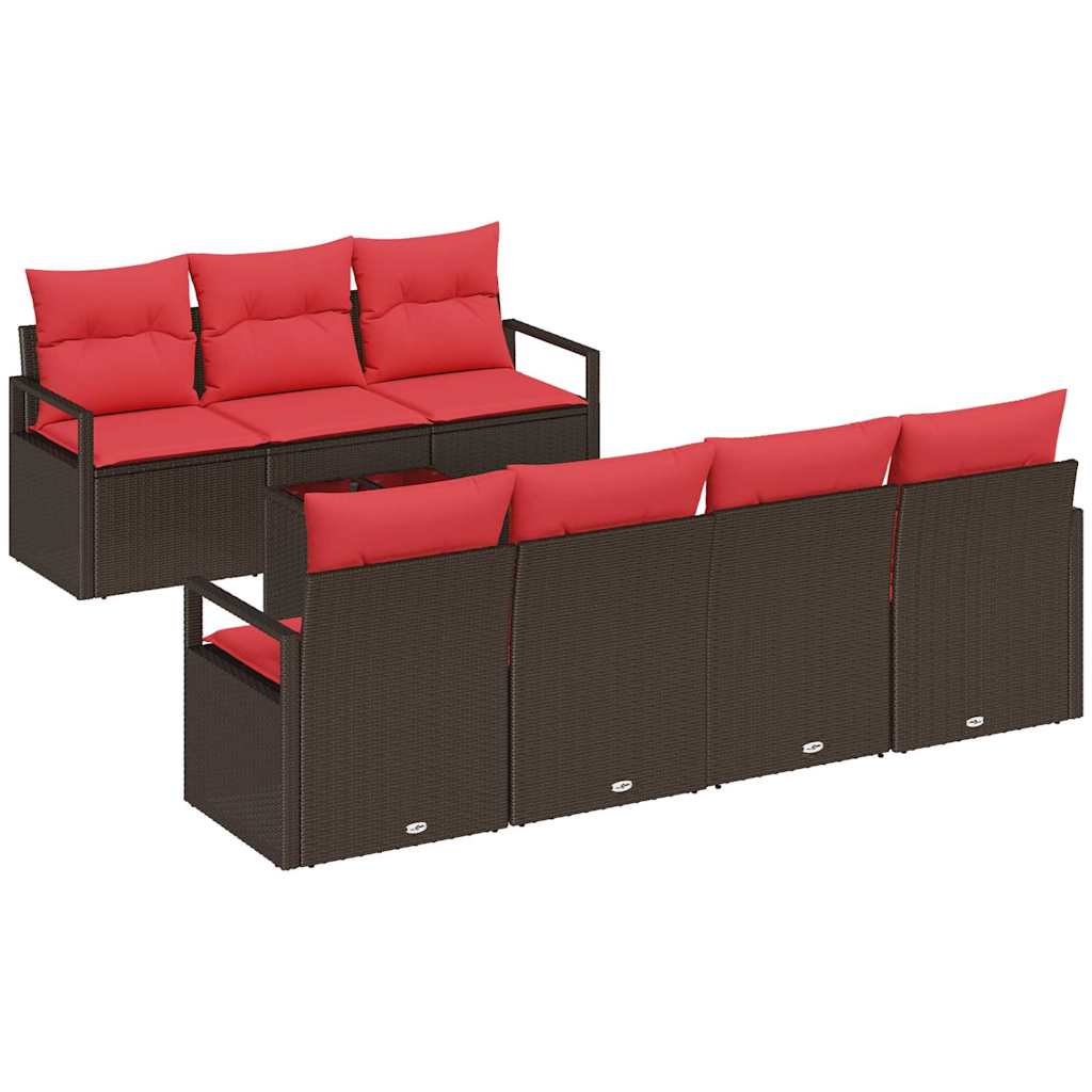 Set di divani con cuscino 8 pcs Marrone e Rosso polyrattan | homemem39