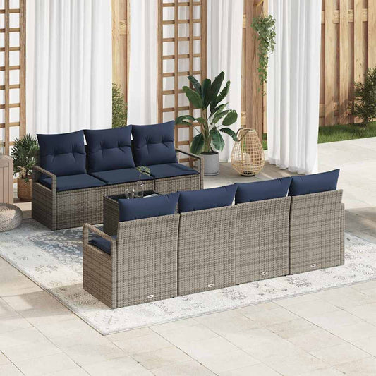 Set di divani con cuscino 8 pcs Grigio polyrattan