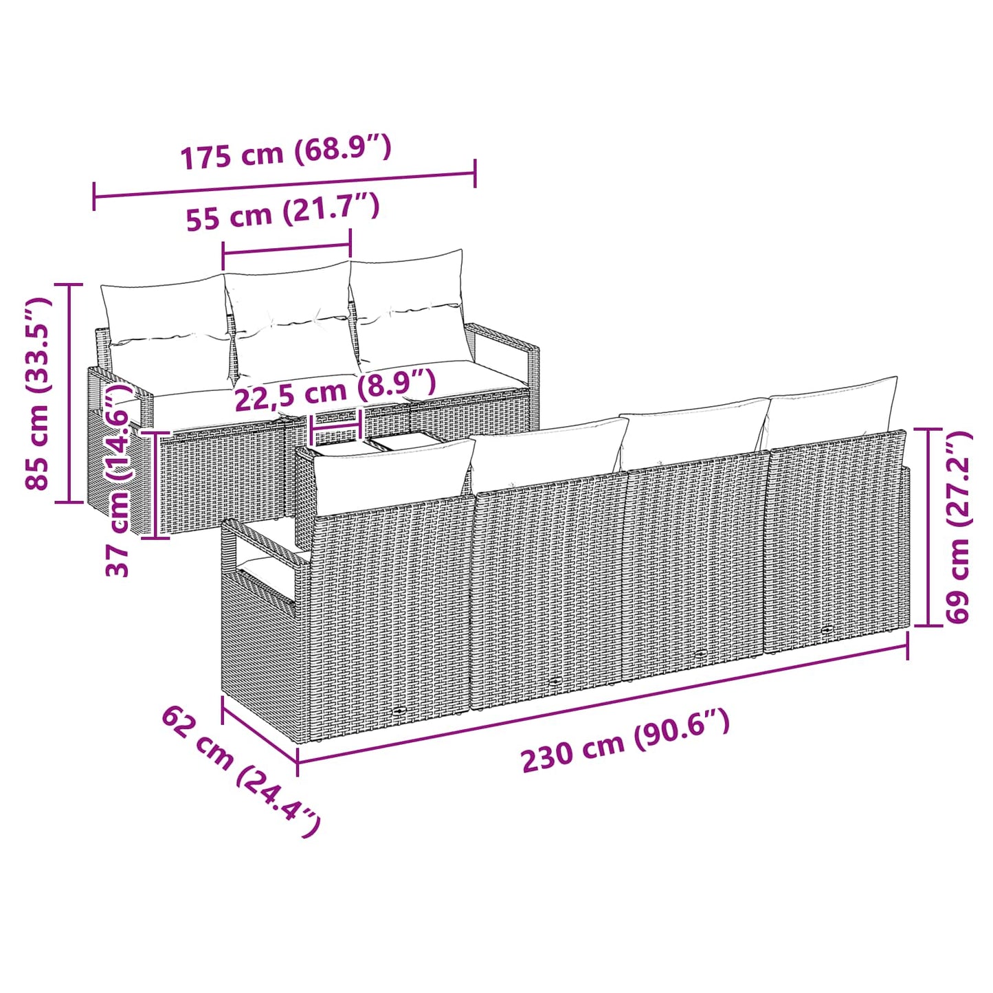 Set di divani con cuscino 8 pcs Grigio polyrattan