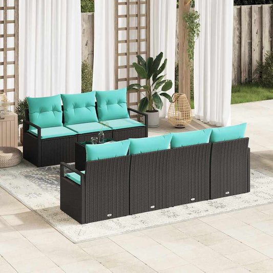 Set di divani con cuscino 8 pcs Nero e Turchese polyrattan