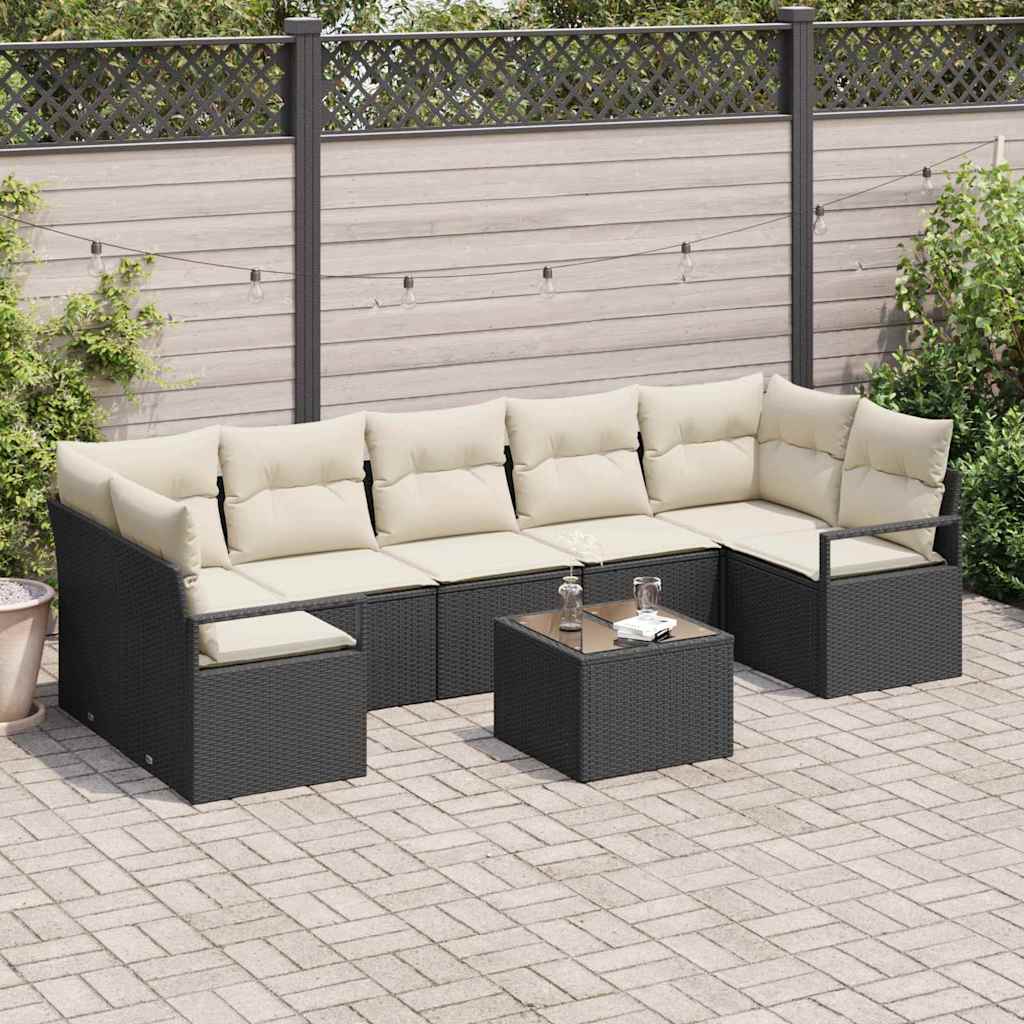 Set di divani 8 pz 7-Numero di posti Nero e Crema polyrattan | homemem39