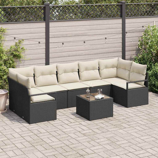 Set di divani 8 pz 7-Numero di posti Nero e Crema polyrattan | homemem39