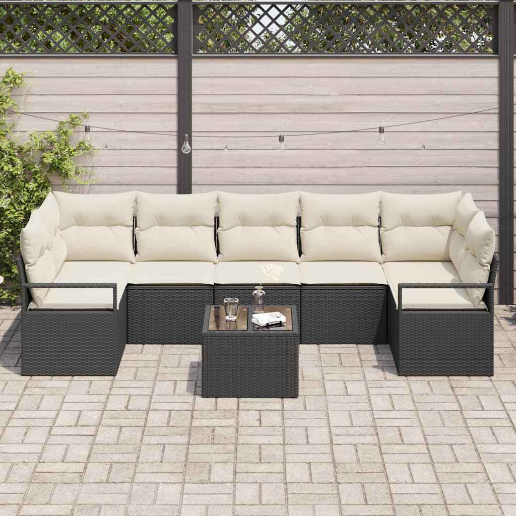 Set di divani 8 pz 7-Numero di posti Nero e Crema polyrattan | homemem39