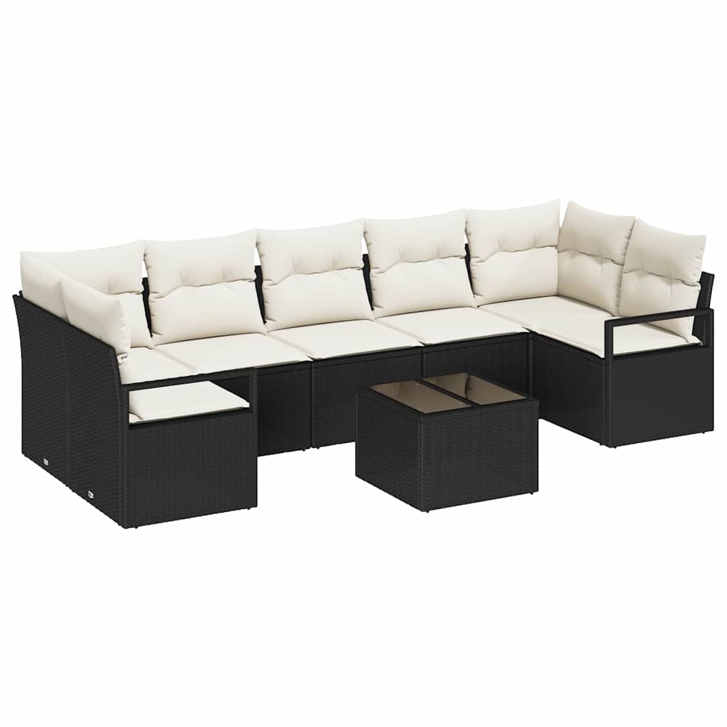 Set di divani 8 pz 7-Numero di posti Nero e Crema polyrattan | homemem39