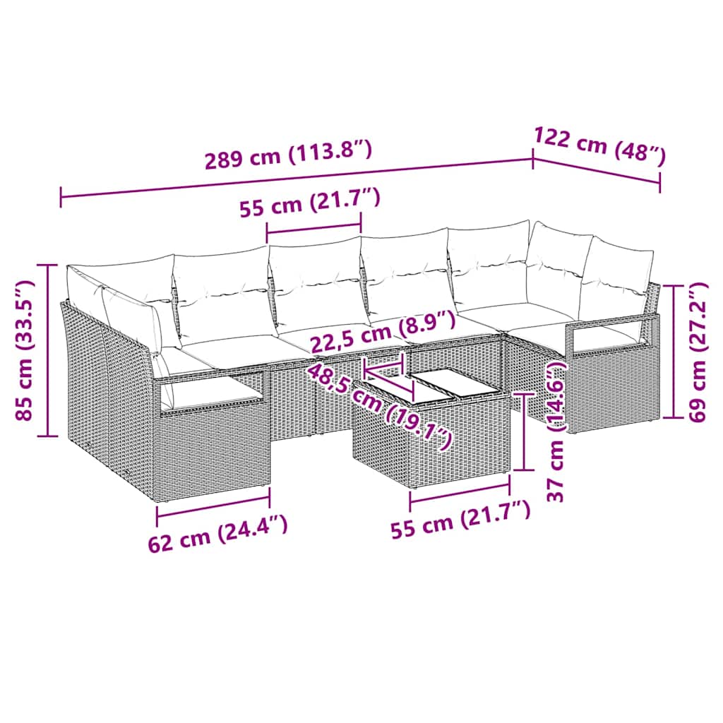 Set di divani 8 pz 7-Numero di posti Nero e Crema polyrattan | homemem39