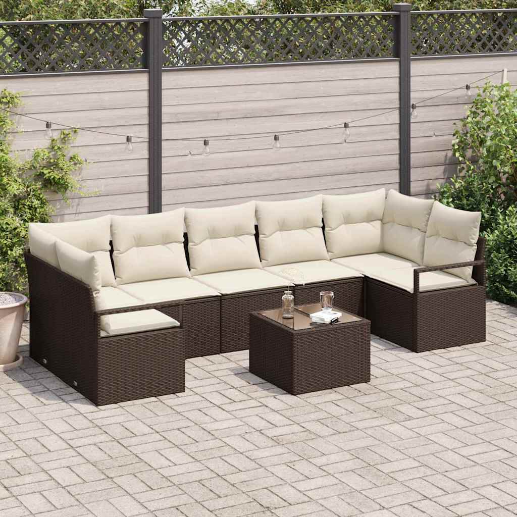 Set di divani 8 pcs Marrone e Crema polyrattan | homemem39