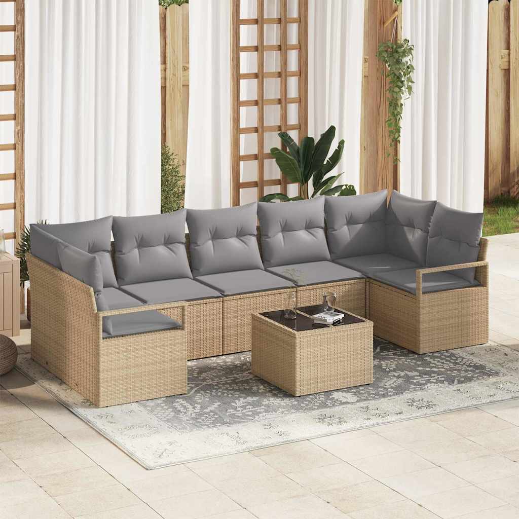 Set di divani 8 pz 7-Numero di posti Beige e grigio polyrattan | homemem39