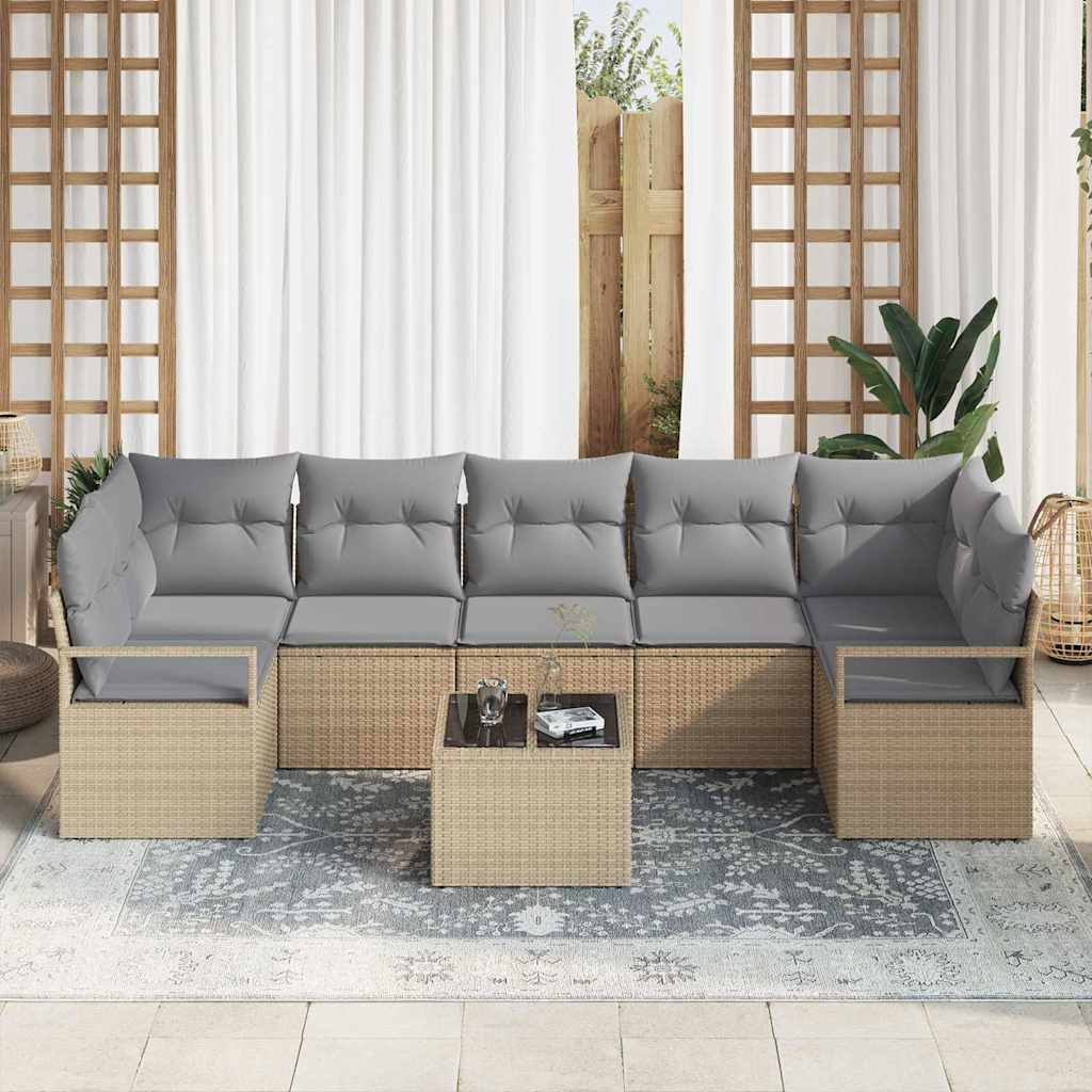 Set di divani 8 pz 7-Numero di posti Beige e grigio polyrattan | homemem39