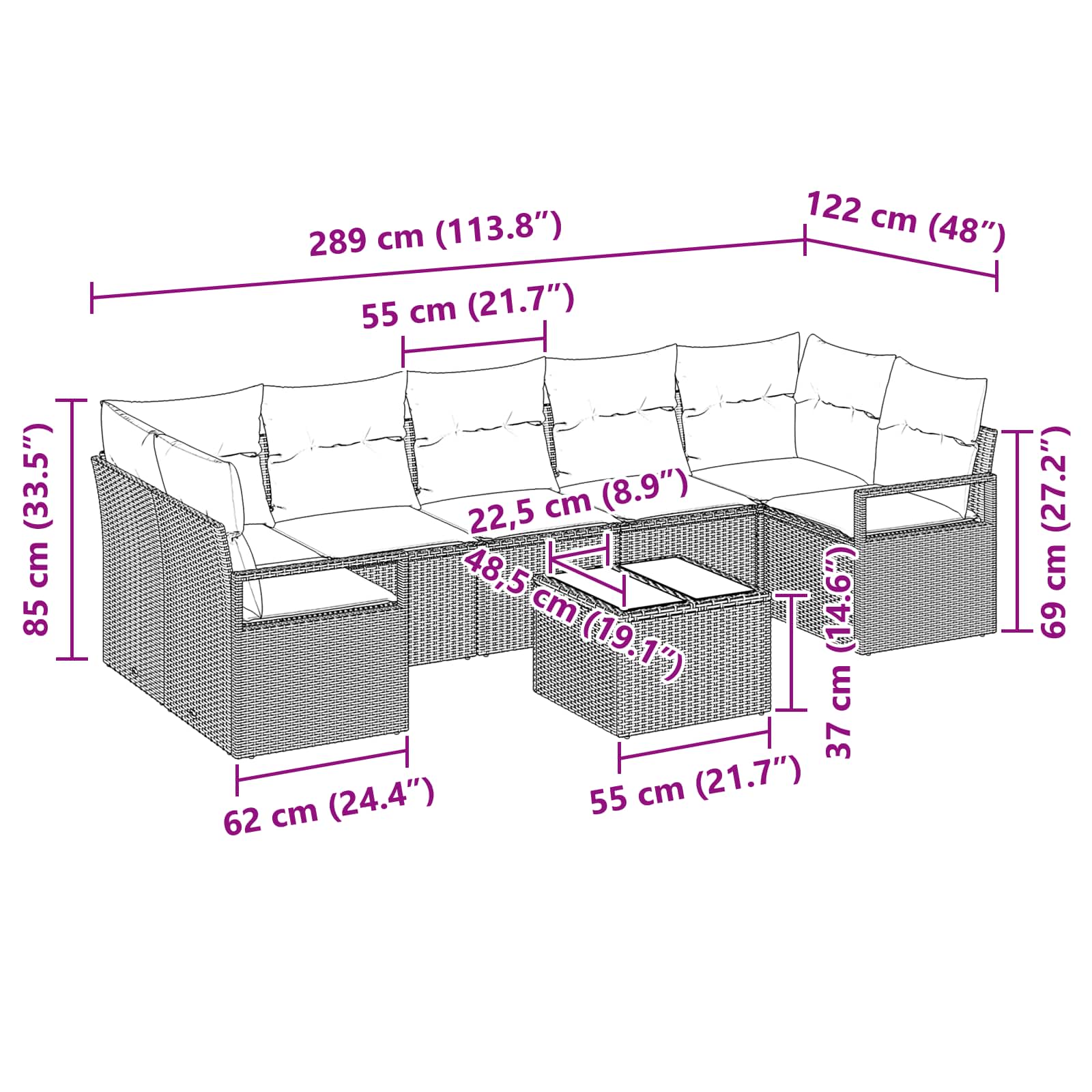 Set di divani 8 pcs Grigio polyrattan | homemem39