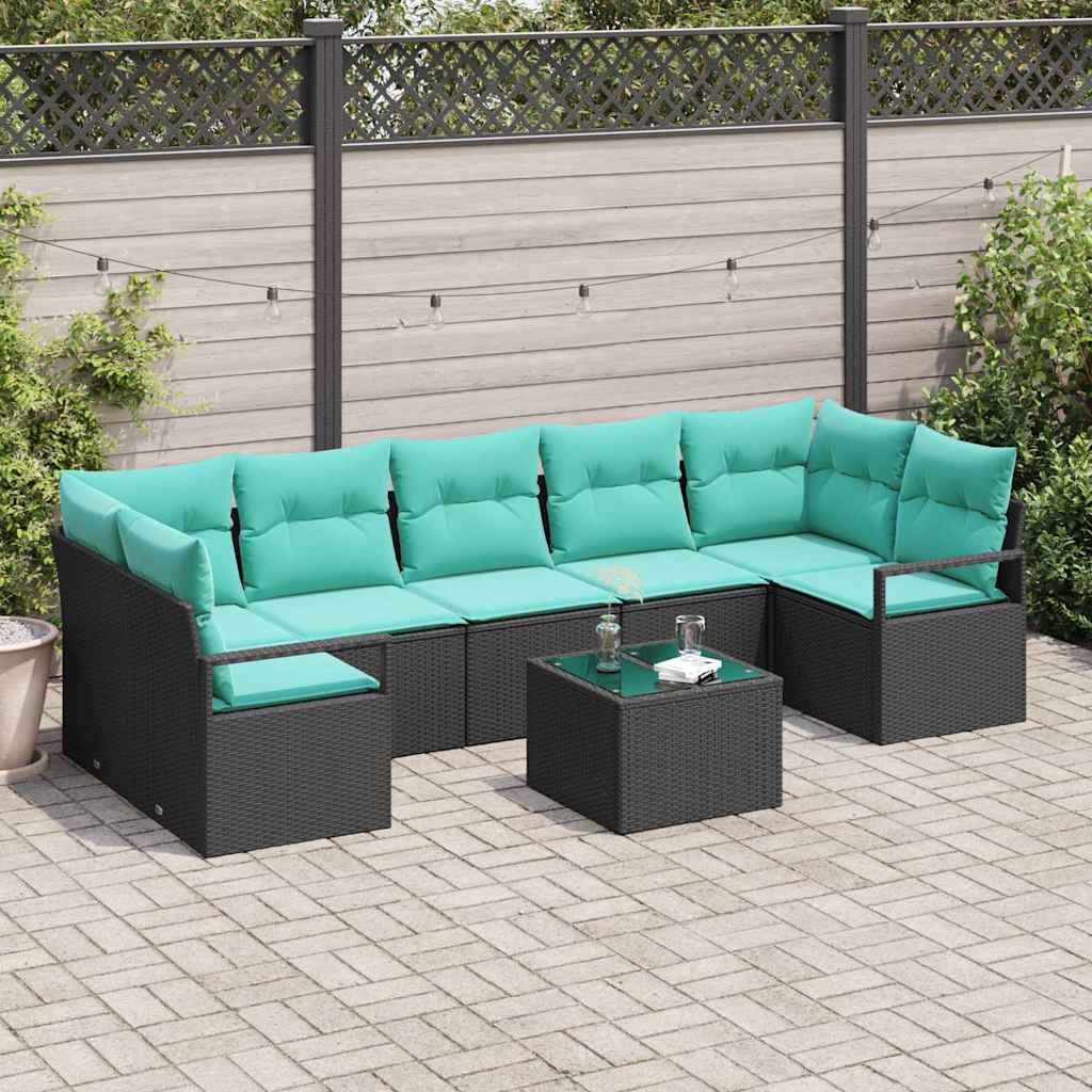 Set di divani 8 pcs Nero e Turchese polyrattan | homemem39