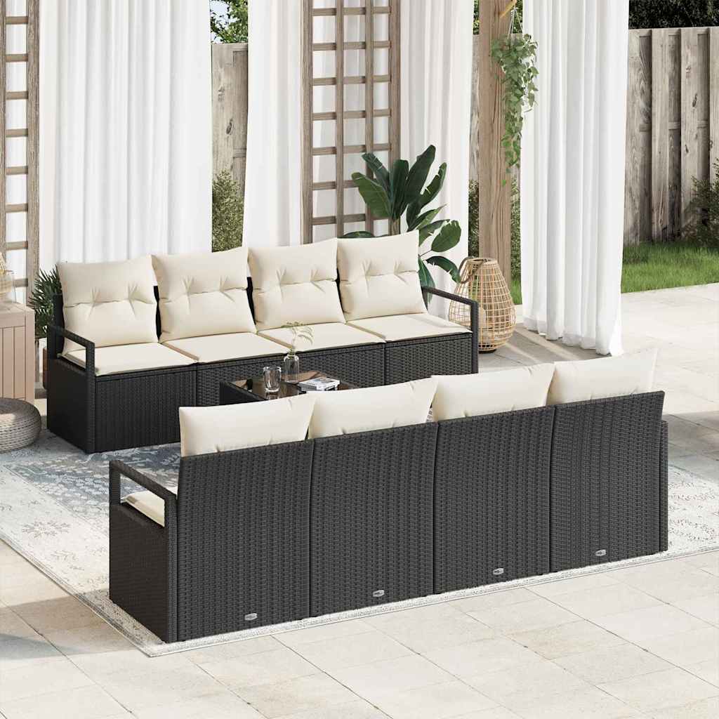 Set di divani con cuscino 7 pcs Nero e Crema polyrattan | homemem39