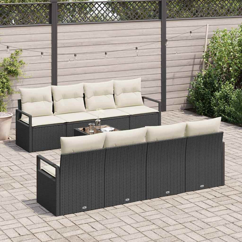 Set di divani con cuscino 7 pcs Nero e Crema polyrattan | homemem39