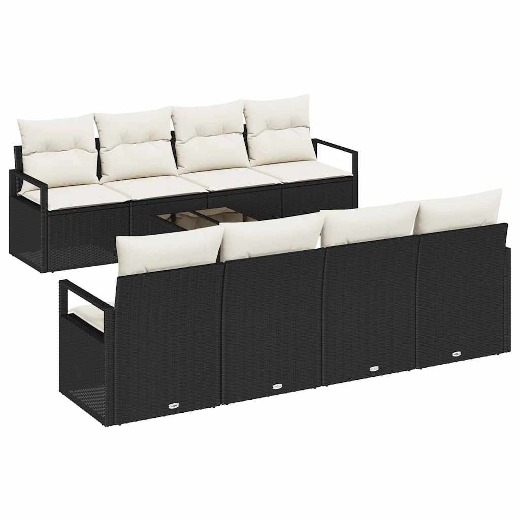 Set di divani con cuscino 7 pcs Nero e Crema polyrattan | homemem39
