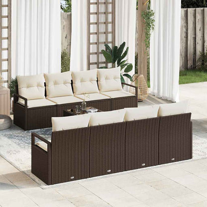 Set di divani con cuscino 7 pcs Marrone e Crema polyrattan | homemem39
