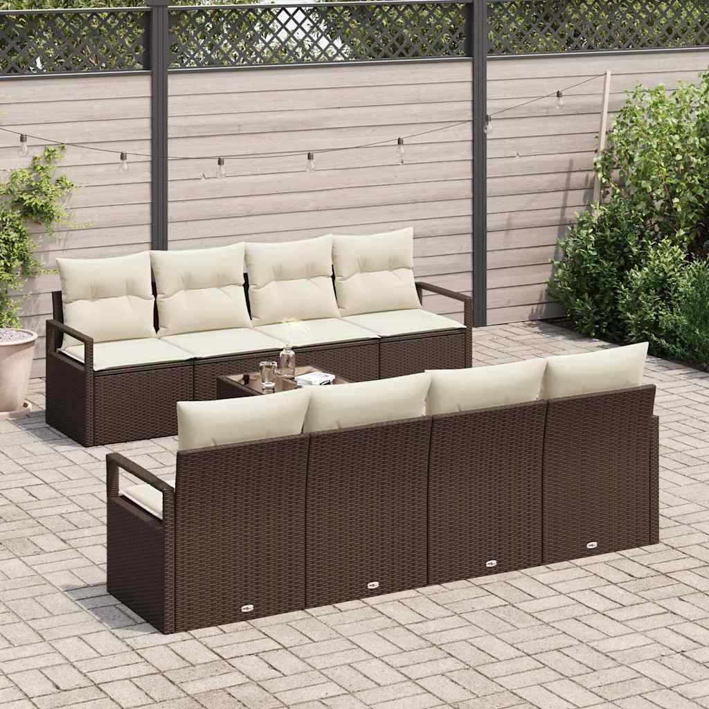 Set di divani con cuscino 7 pcs Marrone e Crema polyrattan | homemem39