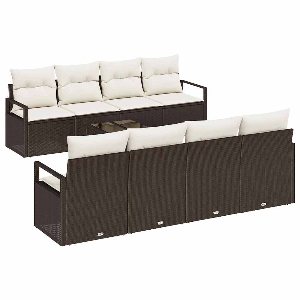 Set di divani con cuscino 7 pcs Marrone e Crema polyrattan | homemem39