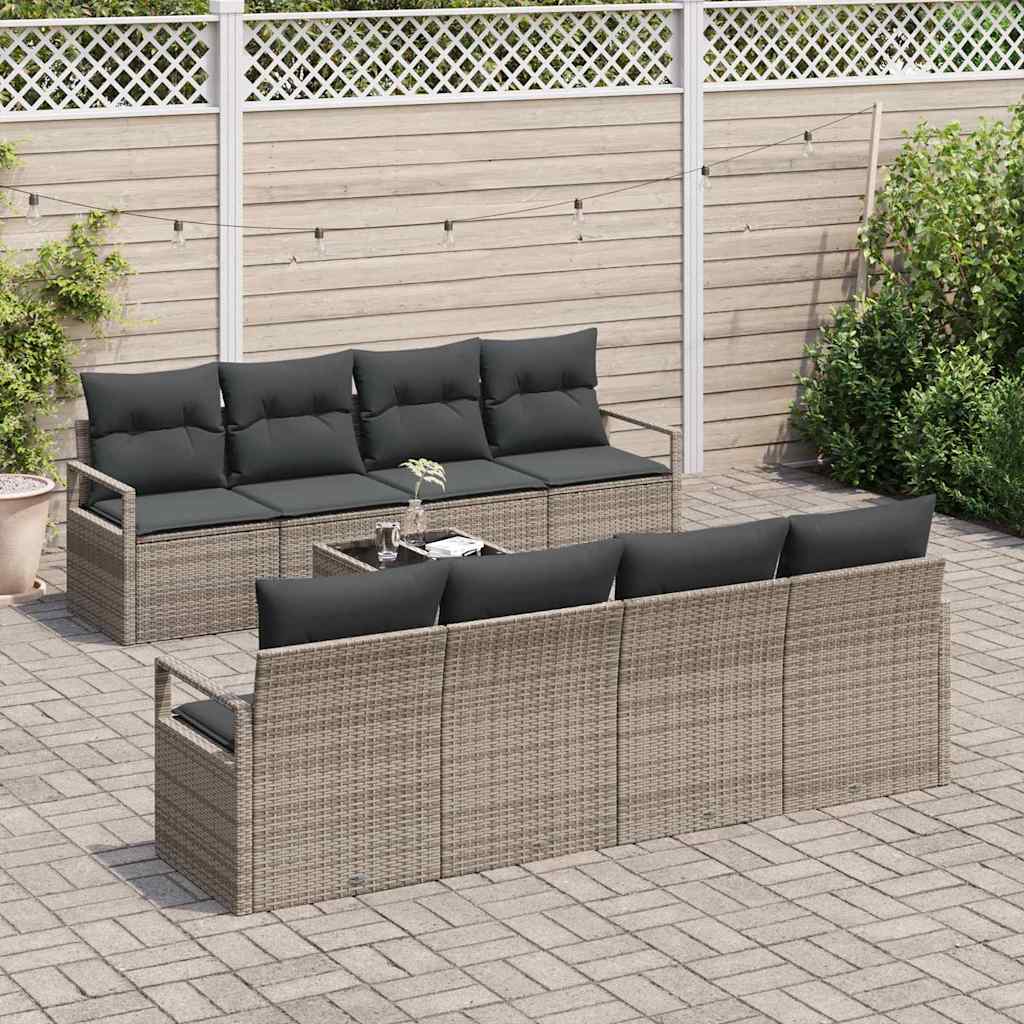 Set di divani con cuscino 7 pcs Grigio polyrattan | homemem39