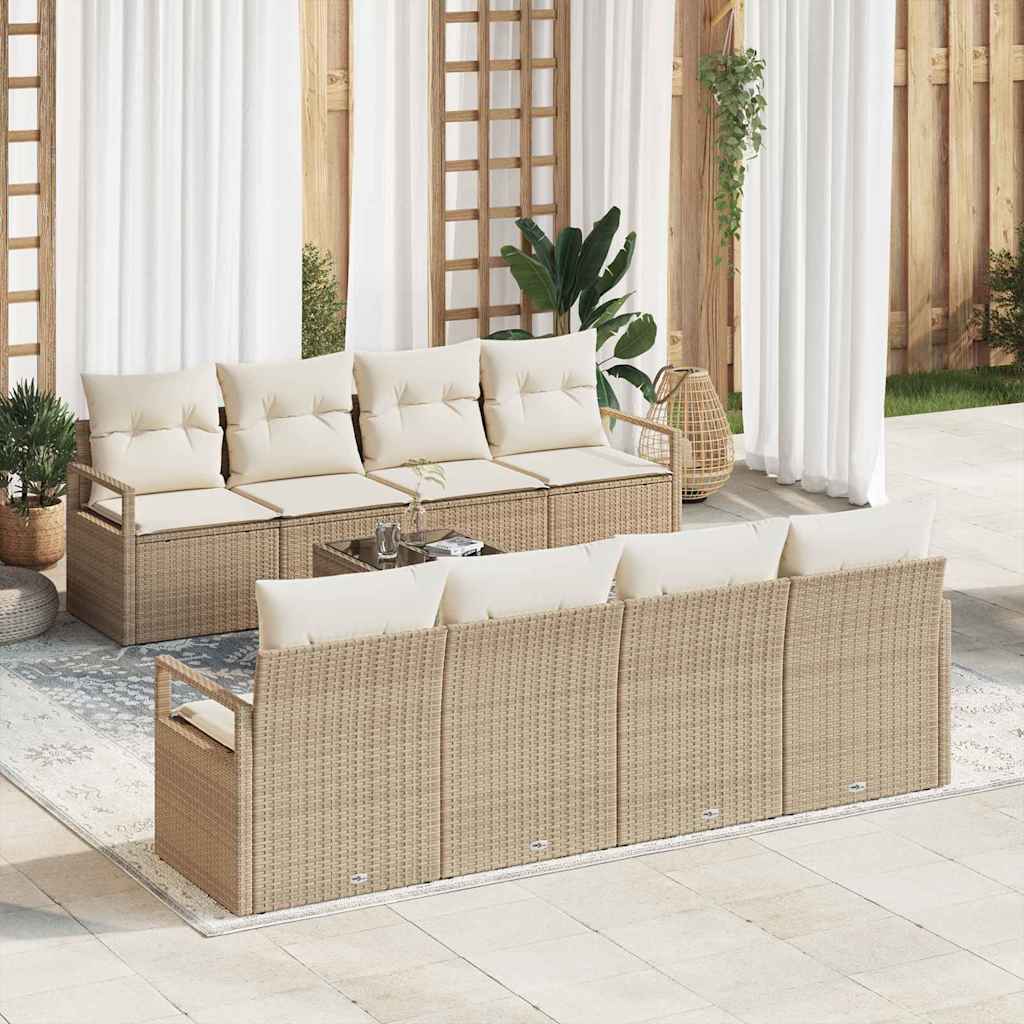 Set di divani con cuscino 7 pcs Beige e Crema polyrattan | homemem39