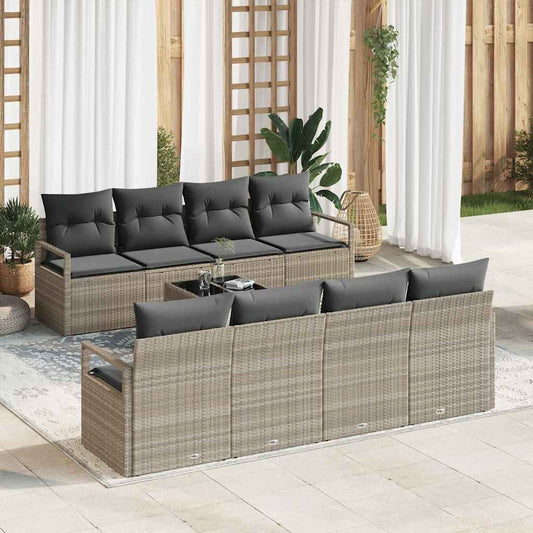 Set di divani con cuscino 7 pcs Grigio chiaro polyrattan