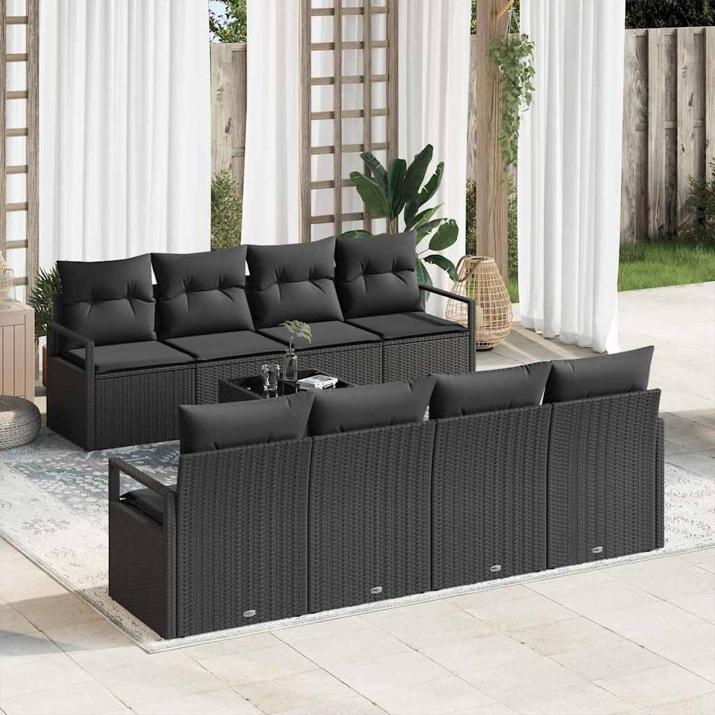 Set di divani con cuscino 7 pcs Nero polyrattan | homemem39