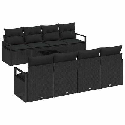 Set di divani con cuscino 7 pcs Nero polyrattan | homemem39