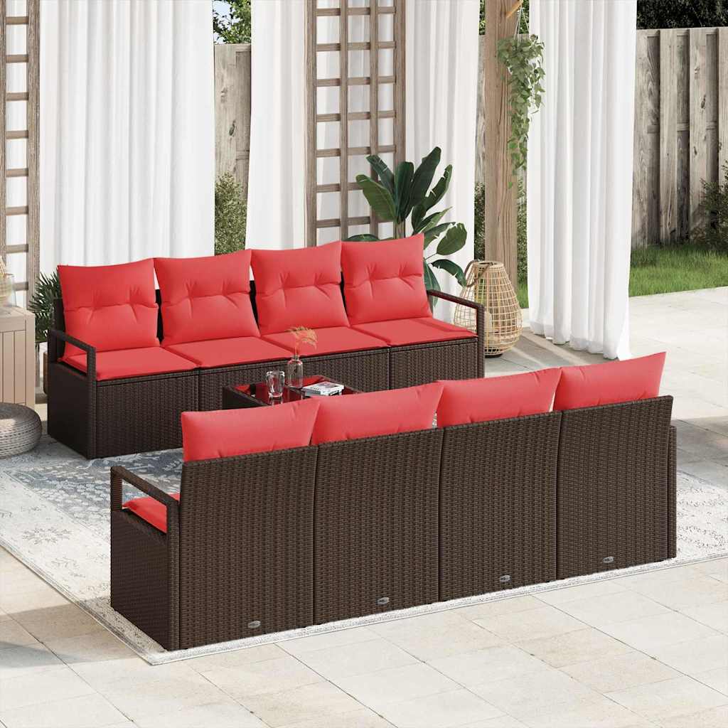 Set di divani con cuscino 7 pcs Marrone e Rosso polyrattan | homemem39