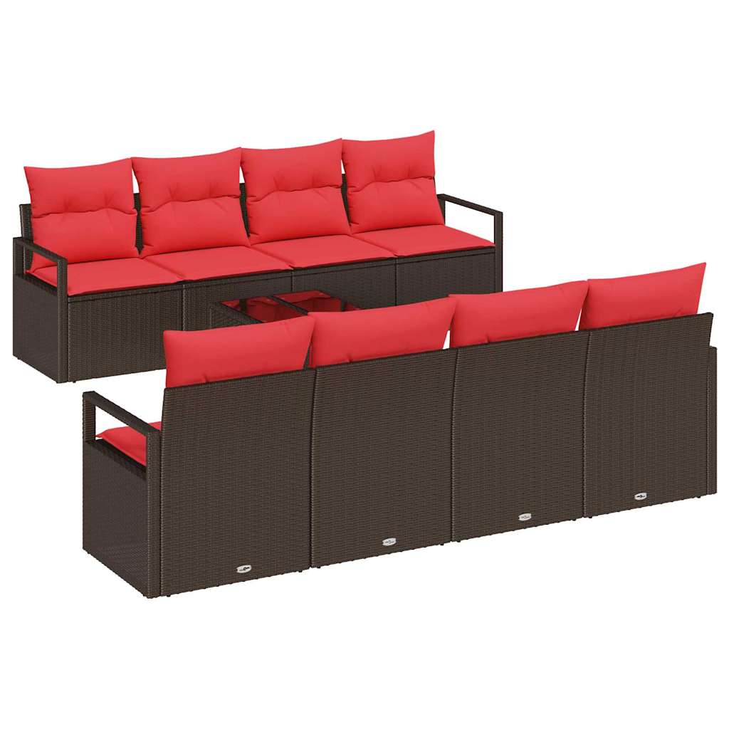 Set di divani con cuscino 7 pcs Marrone e Rosso polyrattan | homemem39