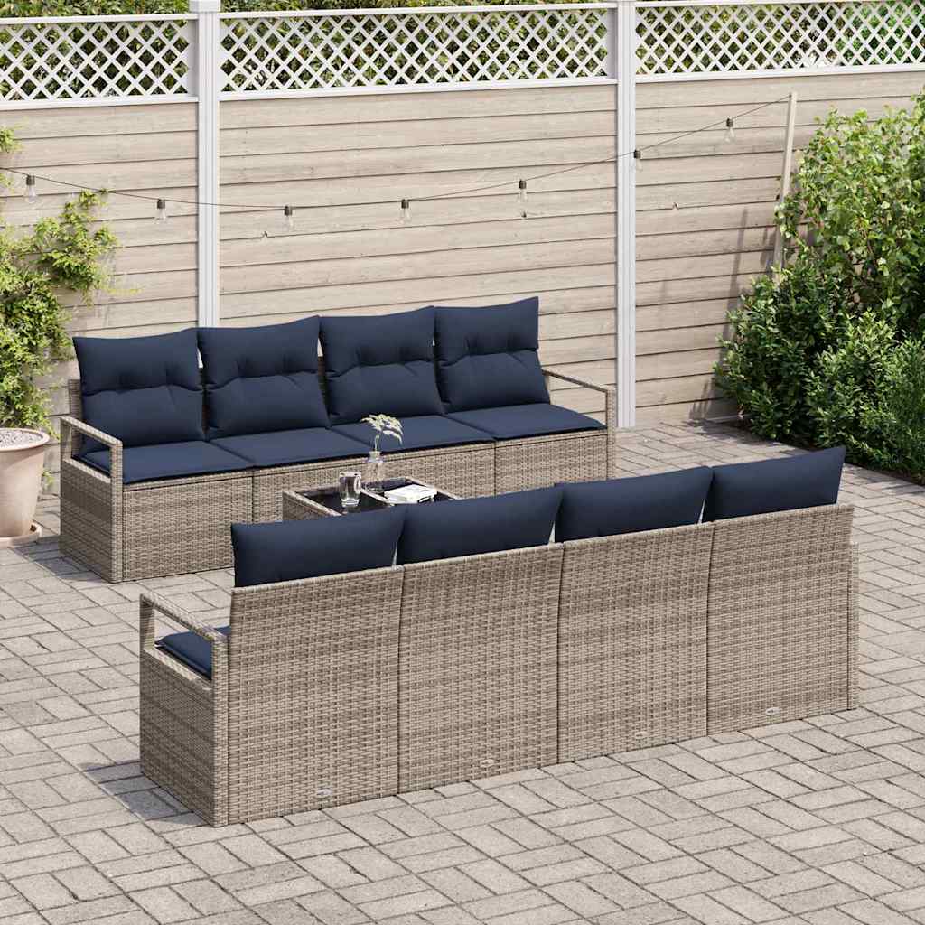 Set di divani con cuscino 7 pcs Grigio e Blu polyrattan | homemem39