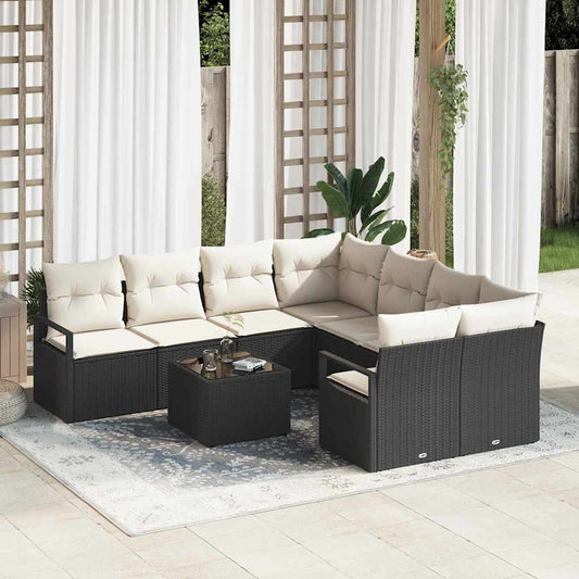 Set di divani con cuscino 9 pcs Nero e Crema polyrattan