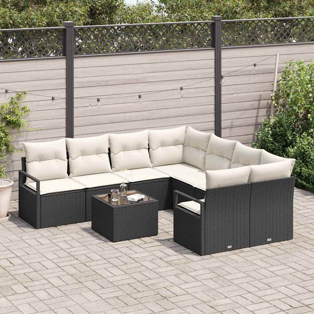 Set di divani con cuscino 9 pcs Nero e Crema polyrattan | homemem39