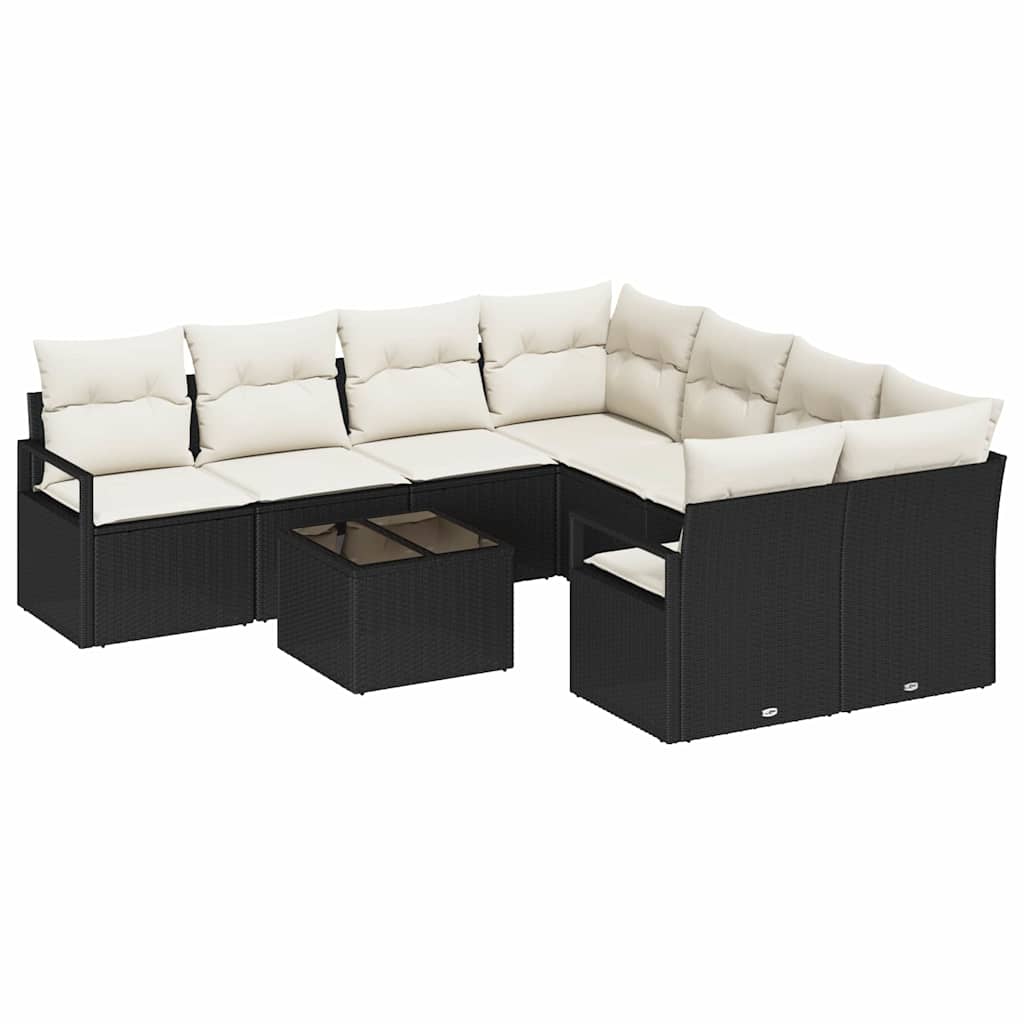 Set di divani con cuscino 9 pcs Nero e Crema polyrattan | homemem39
