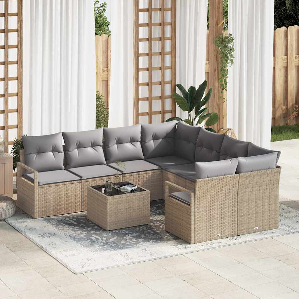 Set di divani con cuscino 9 pcs Beige e grigio polyrattan | homemem39