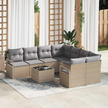 Set di divani con cuscino 9 pcs Beige e grigio polyrattan | homemem39