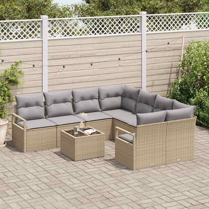 Set di divani con cuscino 9 pcs Beige e grigio polyrattan | homemem39