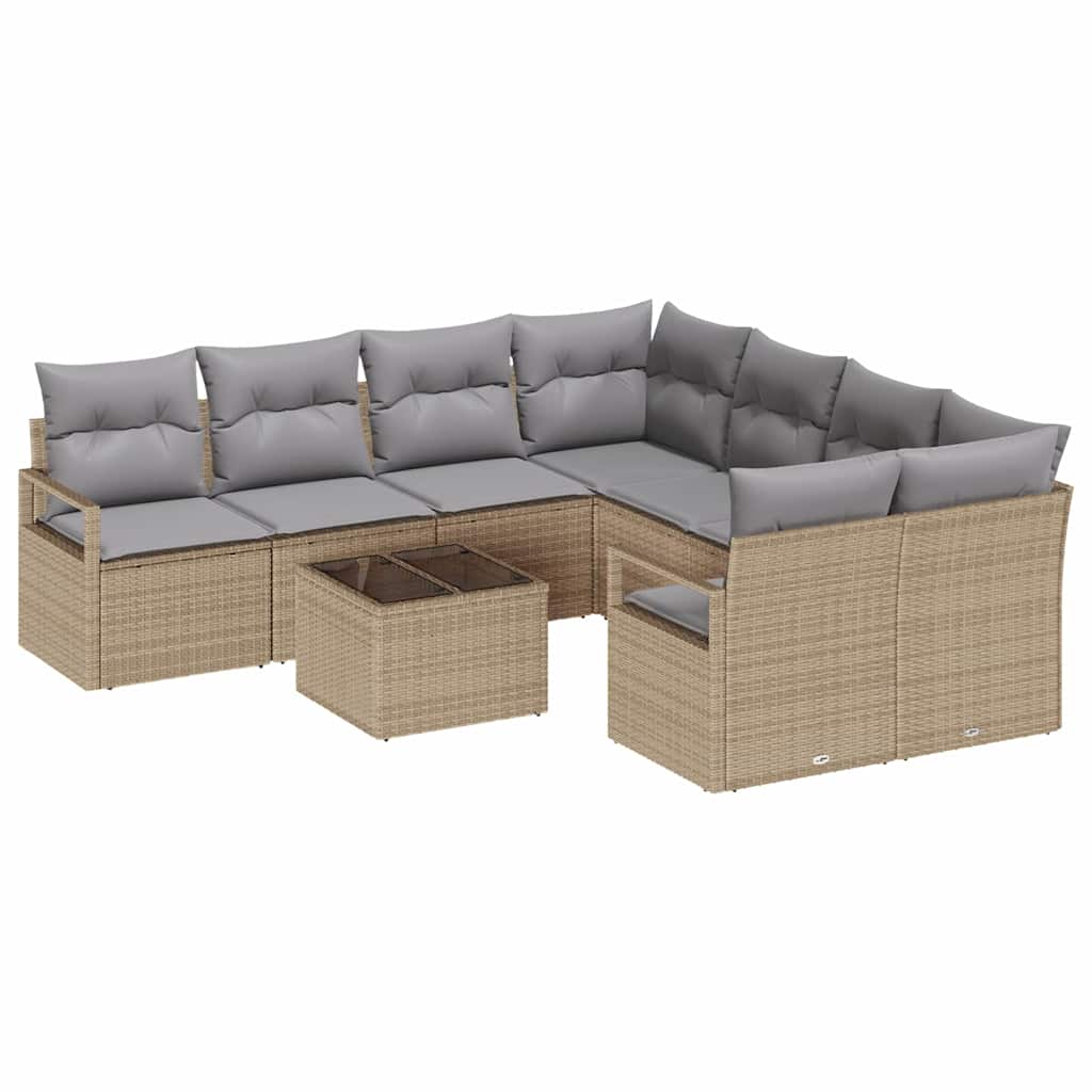Set di divani con cuscino 9 pcs Beige e grigio polyrattan | homemem39