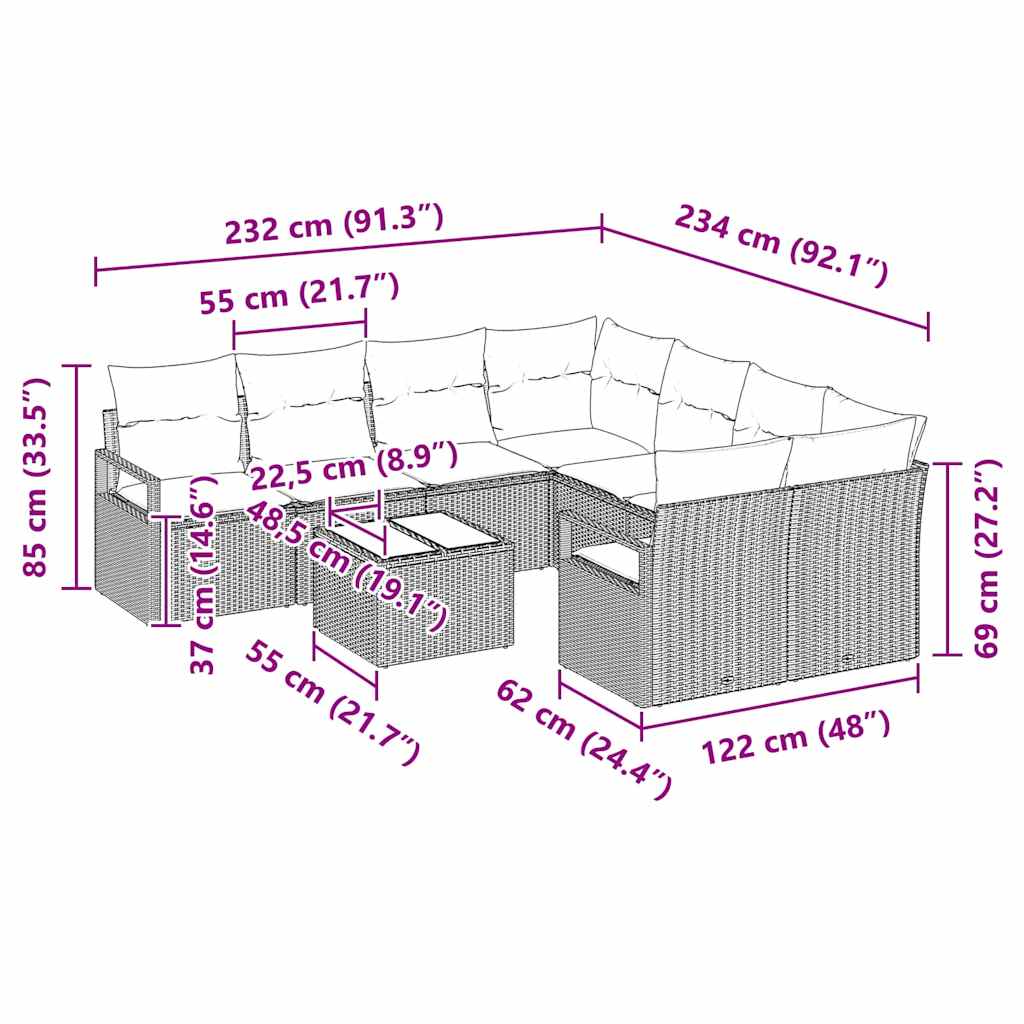 Set di divani con cuscino 9 pcs Beige e grigio polyrattan | homemem39