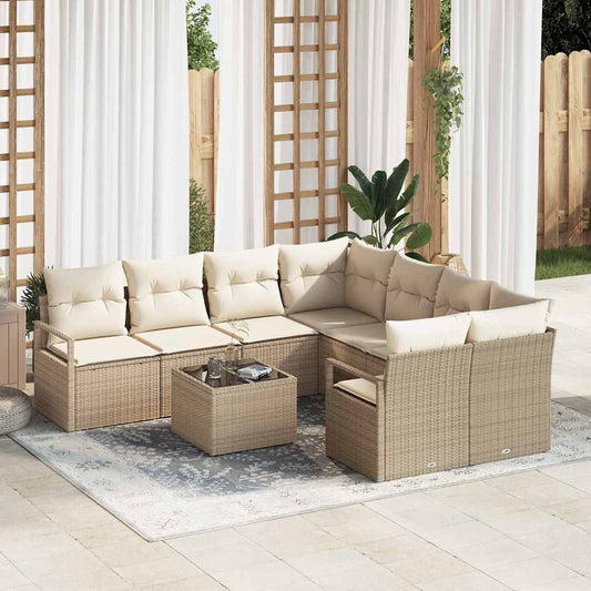 Set di divani con cuscino 9 pcs Beige e Crema polyrattan