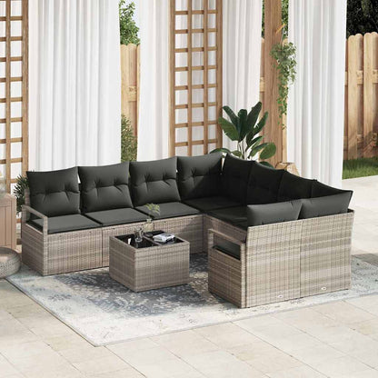 Set di divani con cuscino 9 pcs Grigio chiaro e nero polyrattan | homemem39