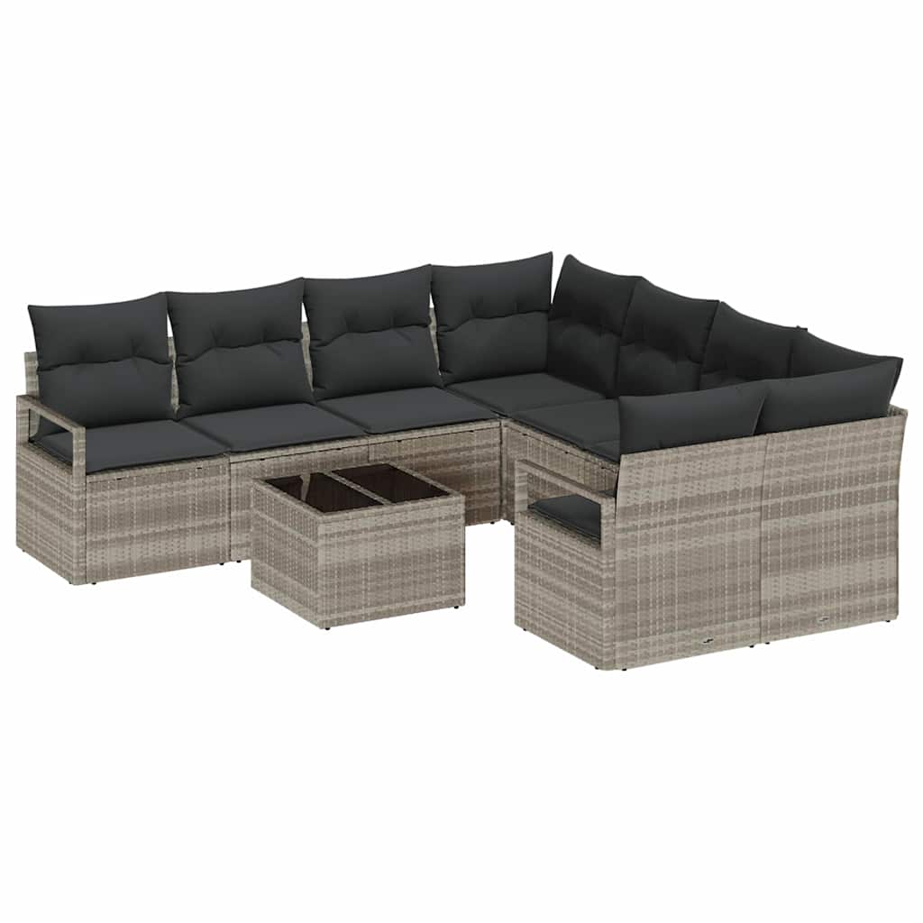 Set di divani con cuscino 9 pcs Grigio chiaro e nero polyrattan | homemem39