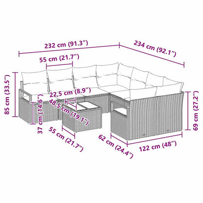 Set Divano da Giardino 9 pcs Nero 55 x 55 x 37 cm polyrattan - homemem39