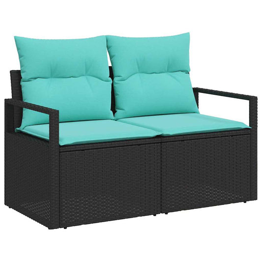 Set di divani con cuscino 9 pcs Nero e Turchese polyrattan