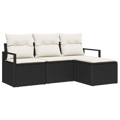 Set di divani con cuscino 4 pcs Nero polyrattan | homemem39