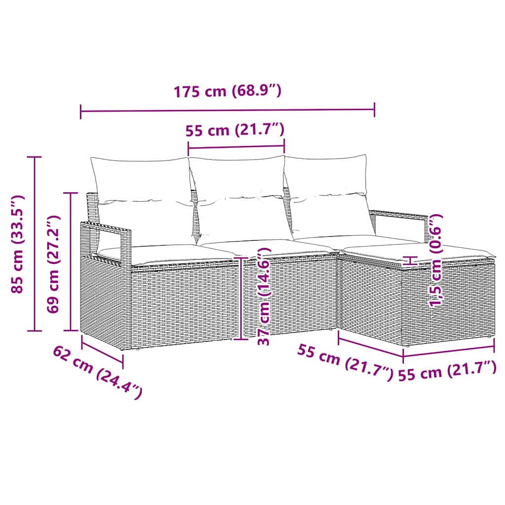 Set di divani 4 pcs Beige polyrattan | homemem39