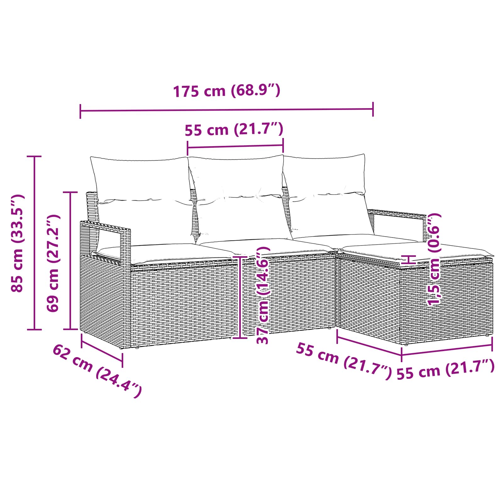 Set di divani 4 pcs Marrone polyrattan | homemem39