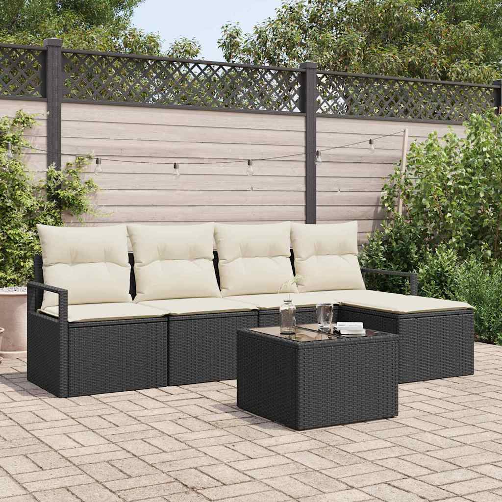 Set di divani con cuscino 6 pcs Nero polyrattan | homemem39