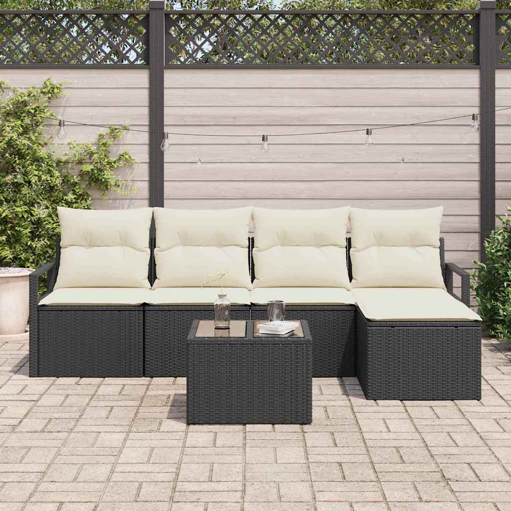 Set di divani con cuscino 6 pcs Nero polyrattan | homemem39