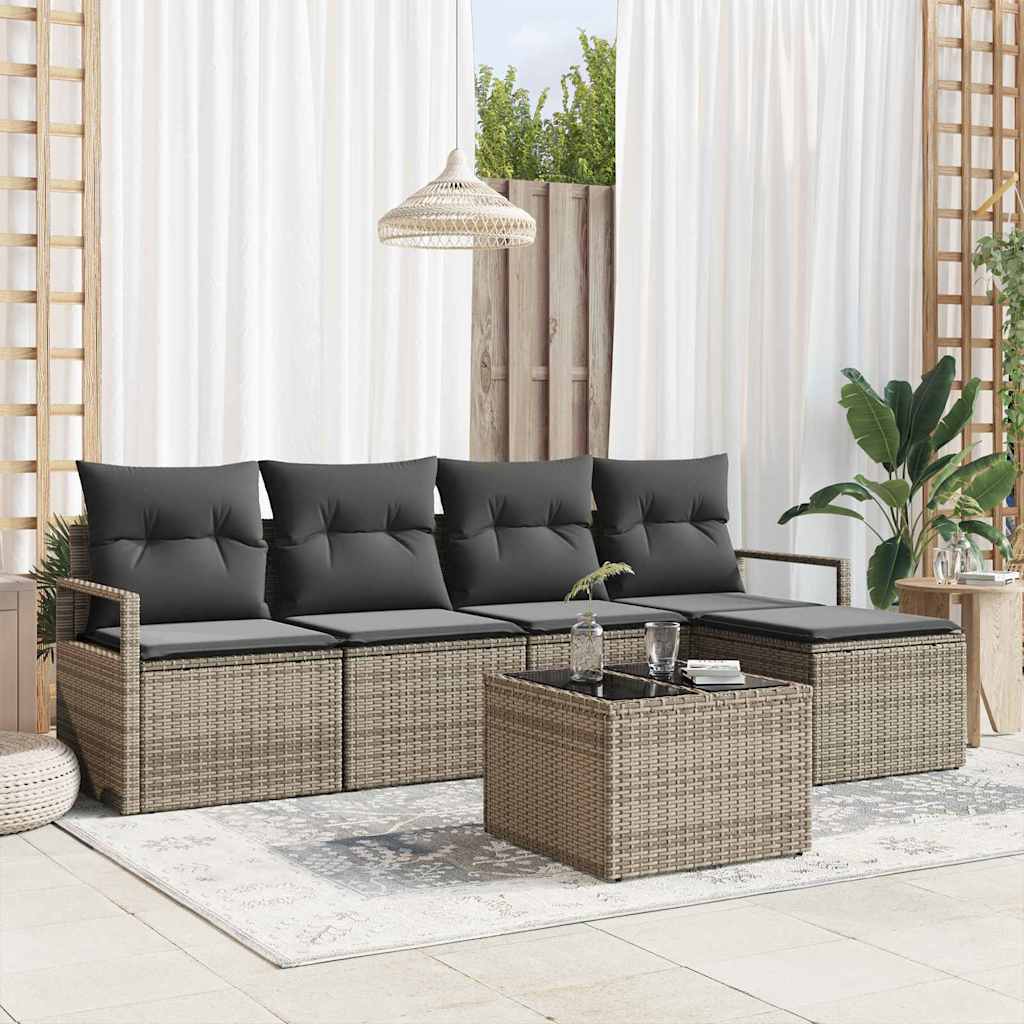Set di divani con cuscino 6 pcs Grigio polyrattan | homemem39
